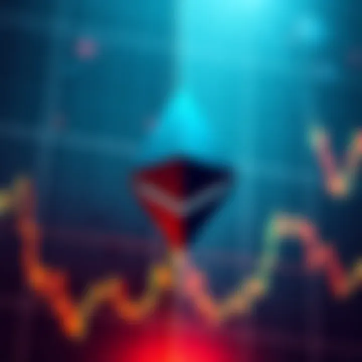 Ethereum logo overlaid on a graph showing a downward trend, symbolizing market decline and investor sentiment