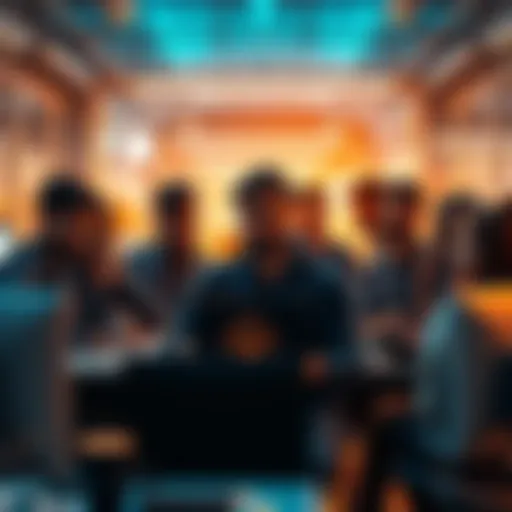 Ethereum Developers A diverse group of developers collaborating on Ethereum blockchain projects, showcasing their creativity and teamwork in a modern office space.