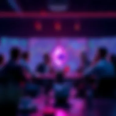 Ethereum Discussion Forum People engaging in a discussion about Ethereum with charts and news articles in the background