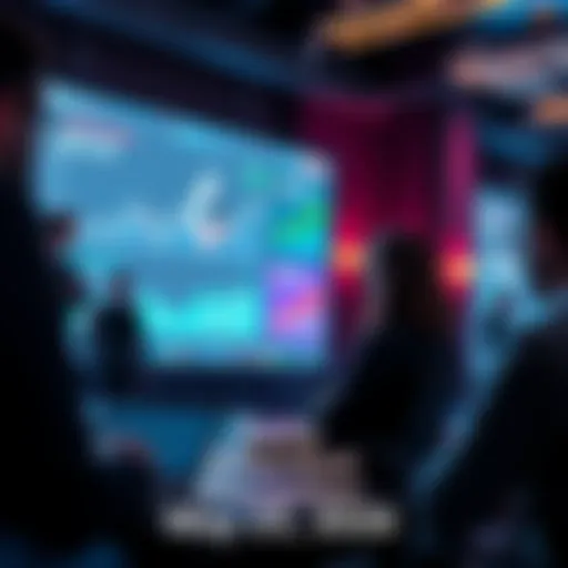 People discussing Ethereum topics with charts and news updates on a screen