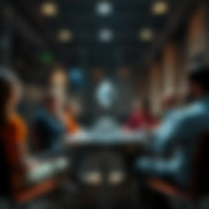 A group of people sharing ideas on Ethereum in a lively discussion setting
