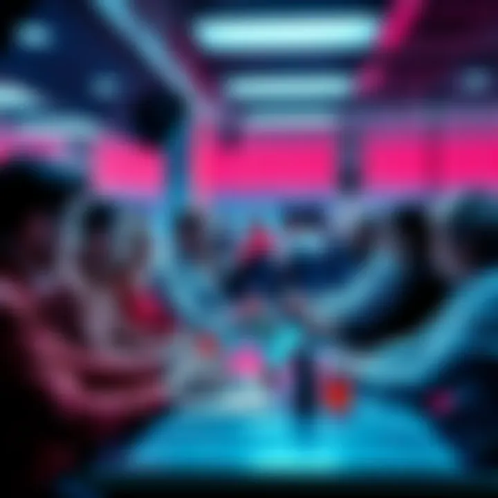 Ethereum Discussions A group of people discussing Ethereum news and price trends at a digital forum