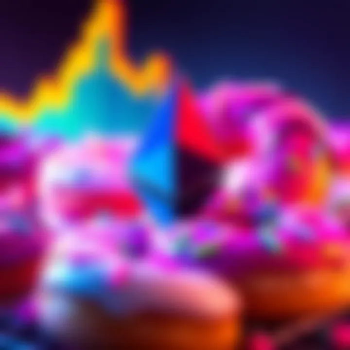 A vibrant graphic showing Ethereum's logo alongside colorful donuts, representing the growth of cryptocurrency markets.