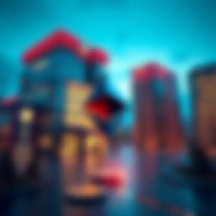 A visual representation of Ethereum's role in modern finance, showing financial buildings and Ethereum symbols together