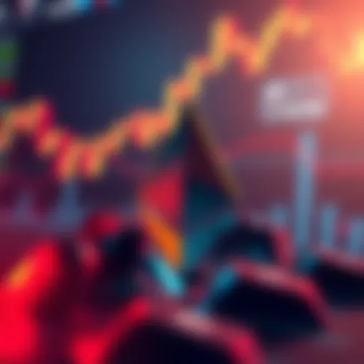 Ethereum logo in front of declining financial charts, symbolizing current financial struggles