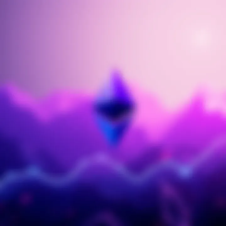 Ethereum logo with a rising line graph representing growth and change in cryptocurrency