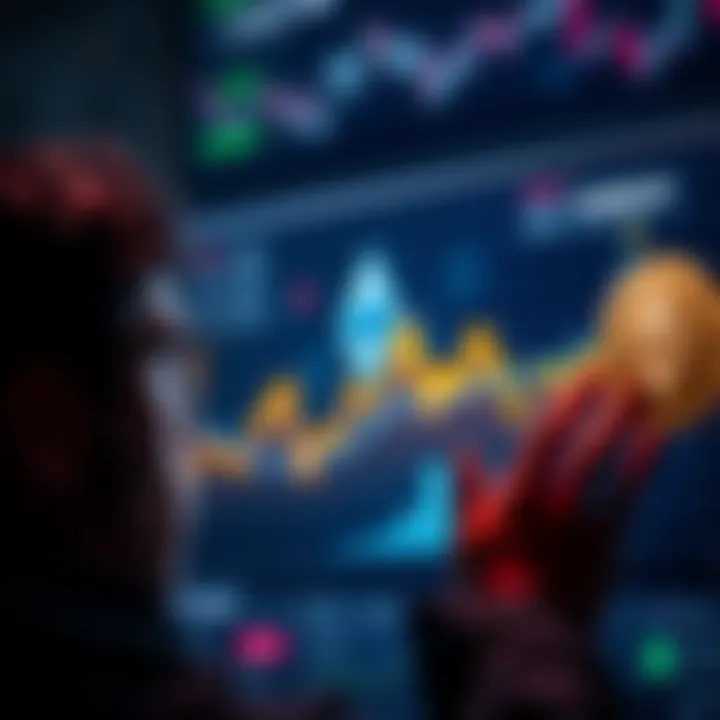 A person looking at a digital graph showing Ethereum's growth, reflecting investment decisions