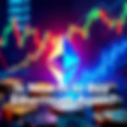 Illustration of Ethereum logo with coins and a price chart, symbolizing investment strategies.