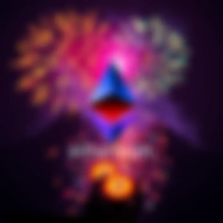 Colorful depiction of the Ethereum logo with fireworks in the background, symbolizing excitement and community support.