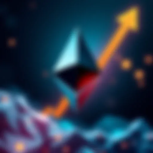 Illustration of Ethereum logo with upward trend arrows symbolizing market growth