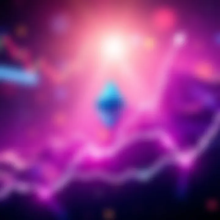 A price chart showing Ethereum's growth trend with upward arrows and a bright background, symbolizing future potential.