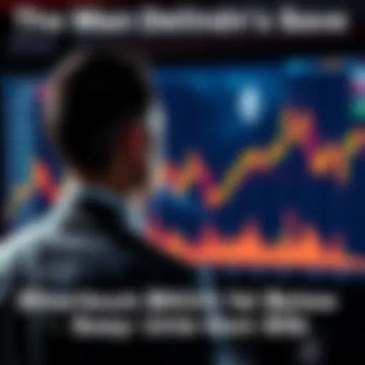 A figure in a suit looking at a fluctuating Ethereum chart on a screen, symbolizing market impact.