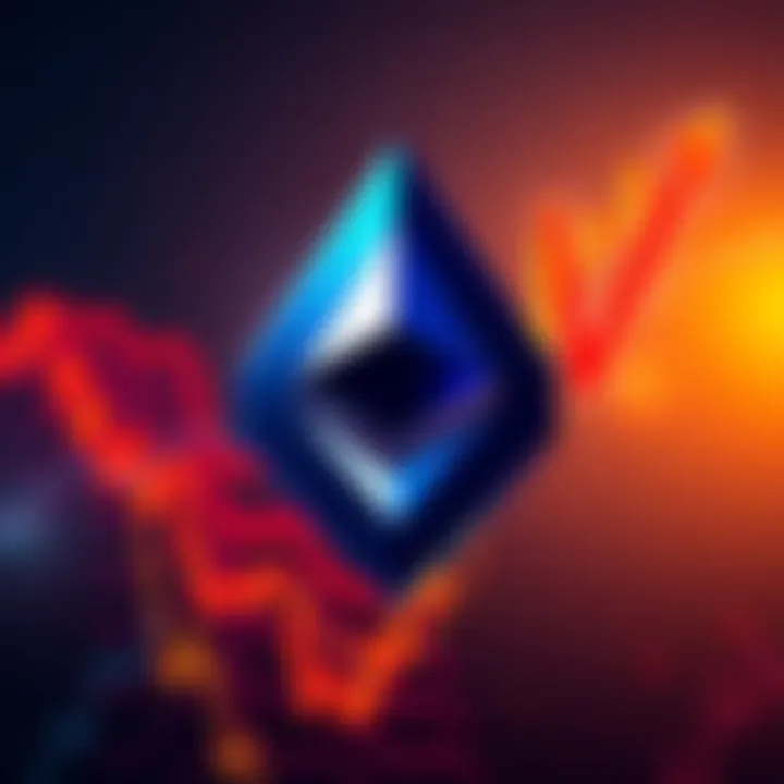 Ethereum logo with a chart showing upward trend