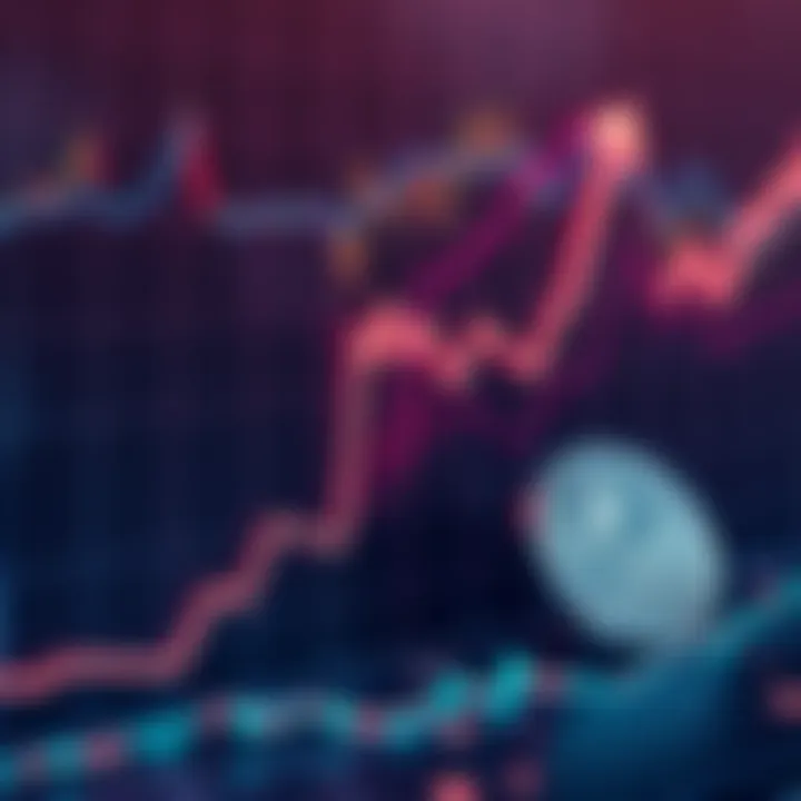 Graph showing Ethereum price increase with a bold upward trend alongside a digital currency symbol.