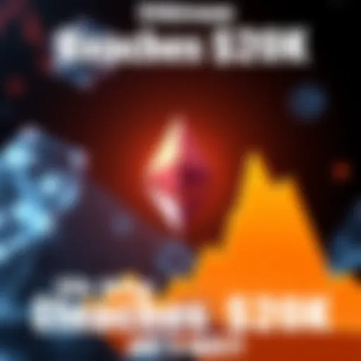 A digital representation of Ethereum's logo with a rising graph, symbolizing its price hitting $20K