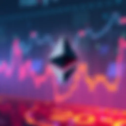 Ethereum logo with a graph showing transaction growth and a digital background