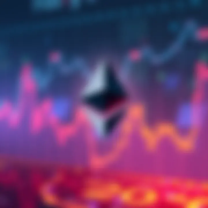 Ethereum logo with a graph showing transaction growth and a digital background