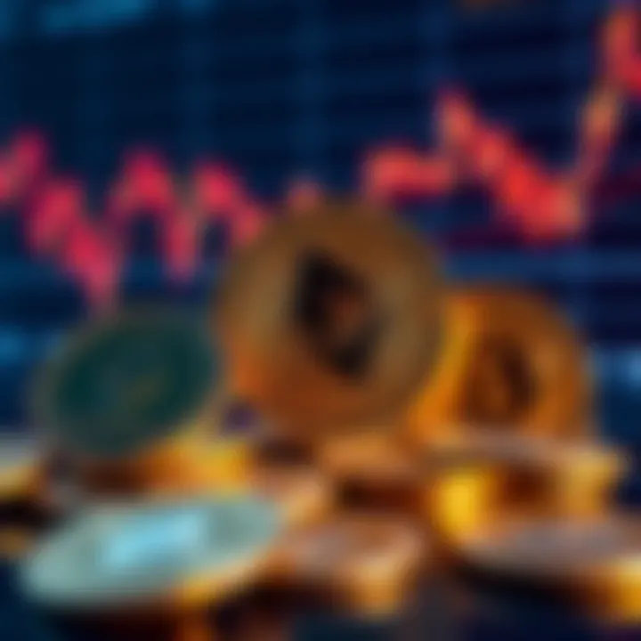 A collection of Ethereum coins in front of a rising price graph, symbolizing scarcity and market impact.