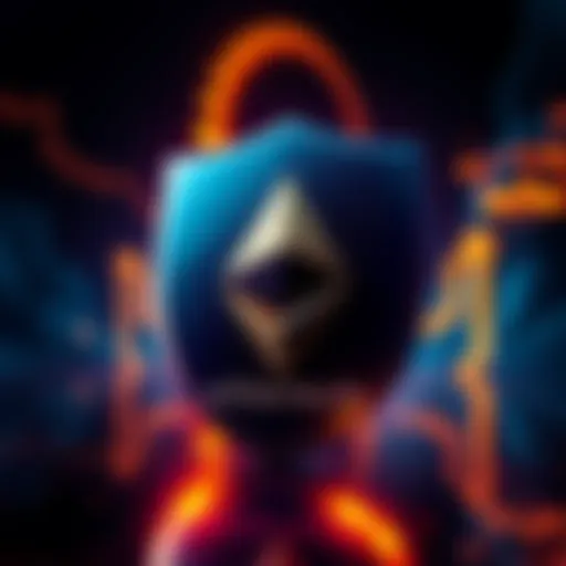 An Ethereum symbol combined with a shield representing security and financial services