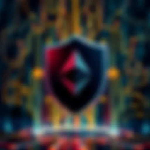 Ethereum security audit A graphic showing a digital shield and Ethereum logo symbolizing security testing and audits on the Ethereum network.