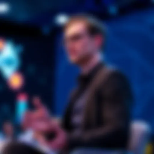 Vitalik Buterin speaking about Ethereum's security and decentralization strategy at a conference.