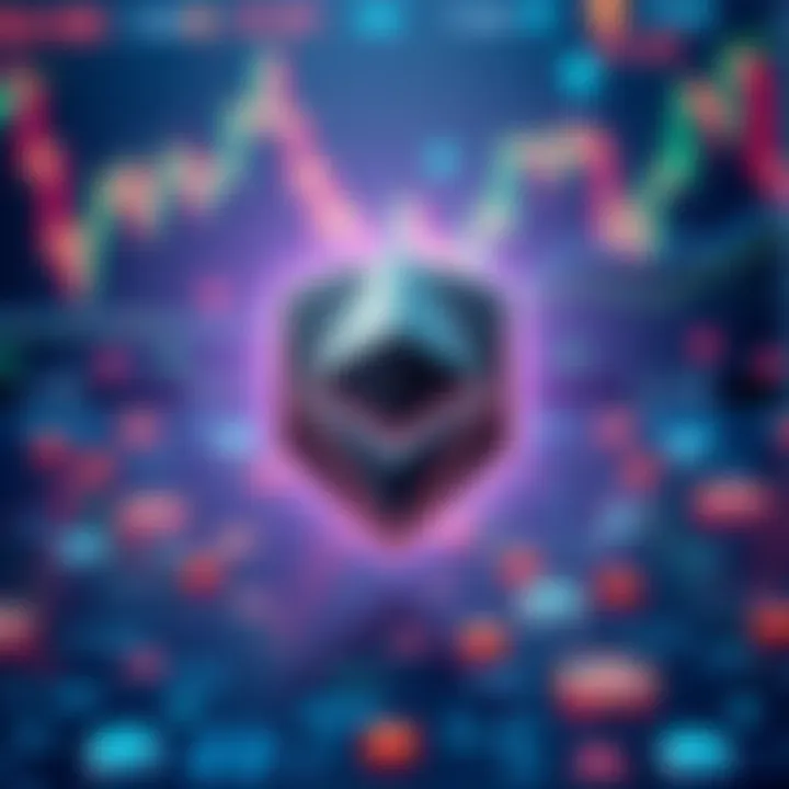 A visual representation of Ethereum's commitment to security in DeFi, showing a shield symbol over a blockchain graphic, with a background of trading charts and digital currency symbols.