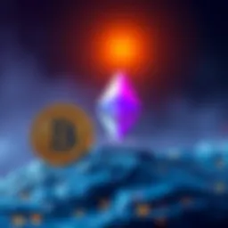 Illustration of Ethereum symbol rising above Bitcoin symbol, indicating Ethereum's potential to outpace Bitcoin in value.