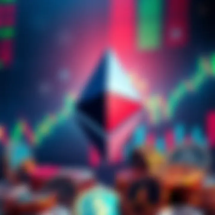 A digital representation of the Ethereum symbol with a backdrop of various altcoins and charts indicating market trends.