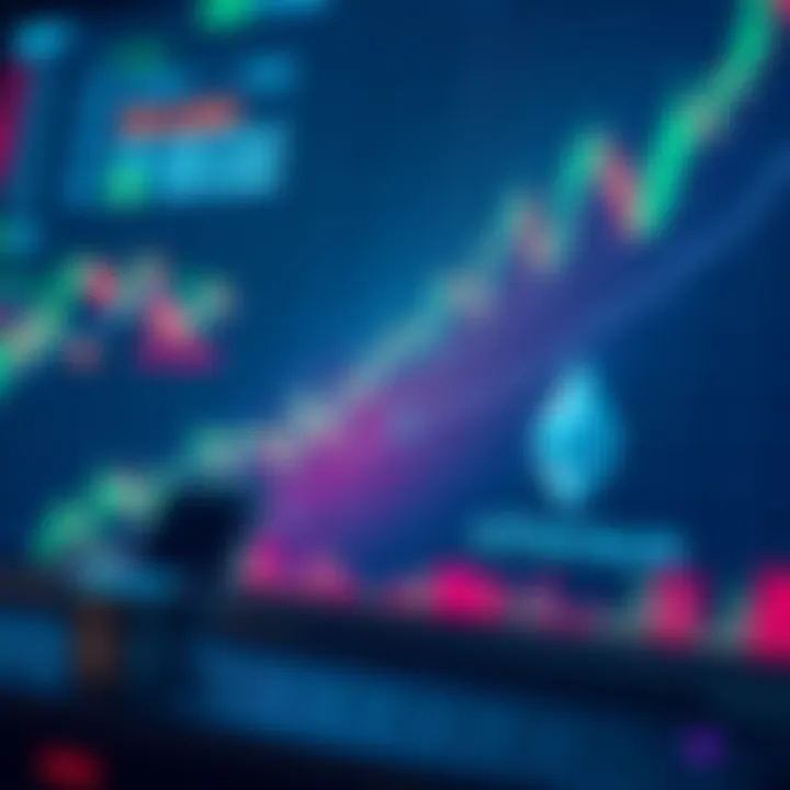 A trading chart showing Ethereum's price movement toward $5,000 with upward trends and market indicators, representing investor interest.