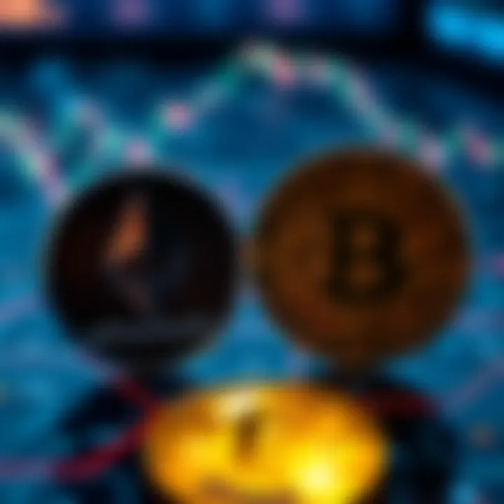 Graphic showing Ethereum and Bitcoin logos side by side, highlighting their roles in digital currency use