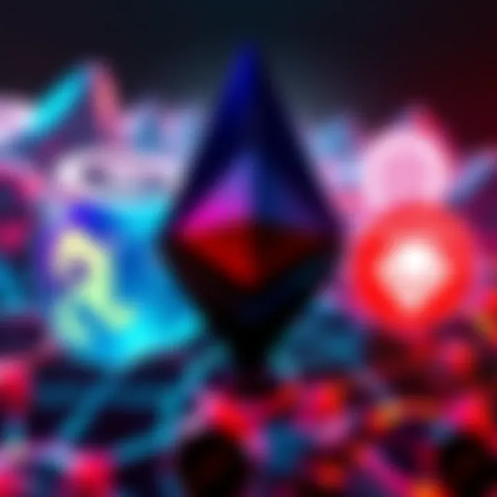 A digital representation of Ethereum surrounded by logos of Solana, Sui, NEAR, and Cosmos, symbolizing developer competition.