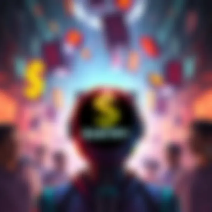 A visual representation of the Etherfuse market maker bot's withdrawal from operation, with a focus on the $USTRY token symbol and symbols of market instability, surrounded by concerned people.