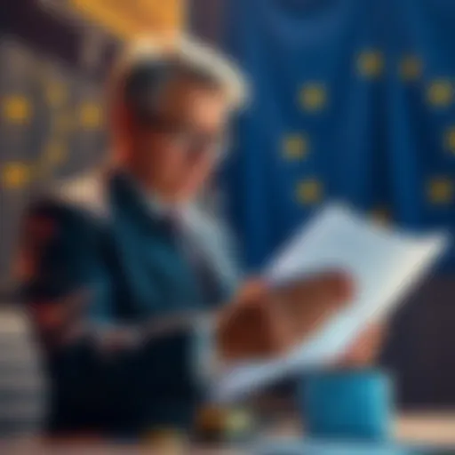 An EU regulator reviewing documents related to crypto firms, symbolizing the crackdown on misuse of MiCA license status