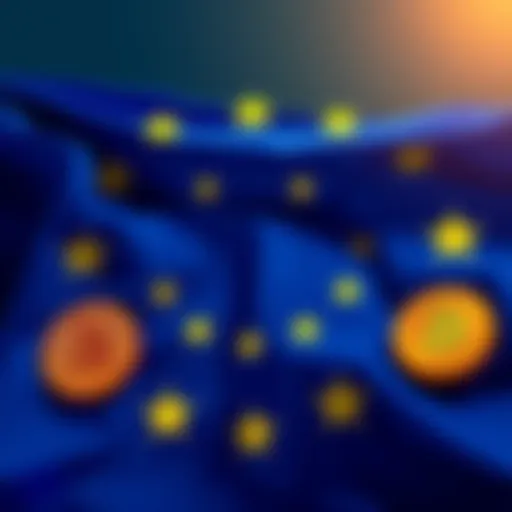 Illustration of the European Union flag with Bitcoin symbols, showing concern about cryptocurrency's future.