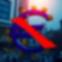 A euro currency symbol marked with a red cross to indicate rejection of euro stablecoins by the ECB