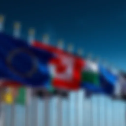 Flags of 11 European nations symbolizing their coalition to sanction Israeli settlements in the West Bank