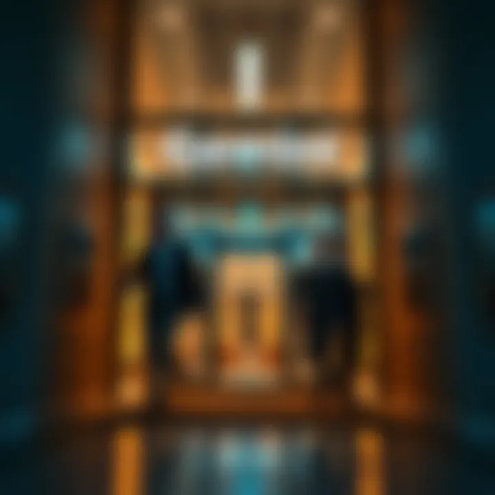 Three executives exiting Gemini Space Station Inc. office building, symbolizing leadership changes.