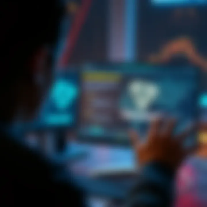 A person looking at a computer screen displaying a wallet recovery interface with seed words and TRON network graphics