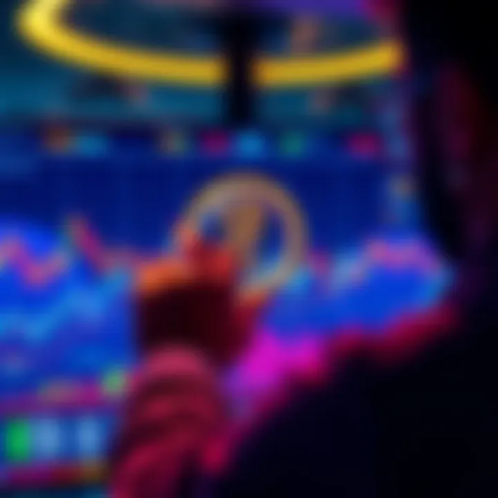 A person analyzing cryptocurrency trends on a digital screen with Pi Network graphics appearing
