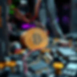 A broken Bitcoin mining rig with scattered hardware parts, highlighting financial loss in mining operations.