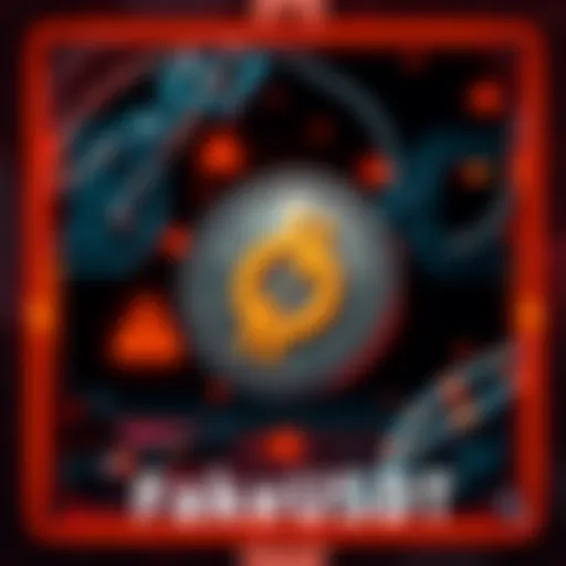 A graphic showing a cryptocurrency symbol with warning signs, representing concerns about FakeUSDT transactions