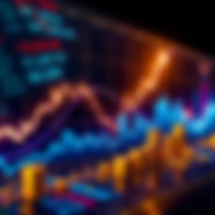 A downward trend line graph representing the decline of cryptocurrency values alongside rising gold and stock prices