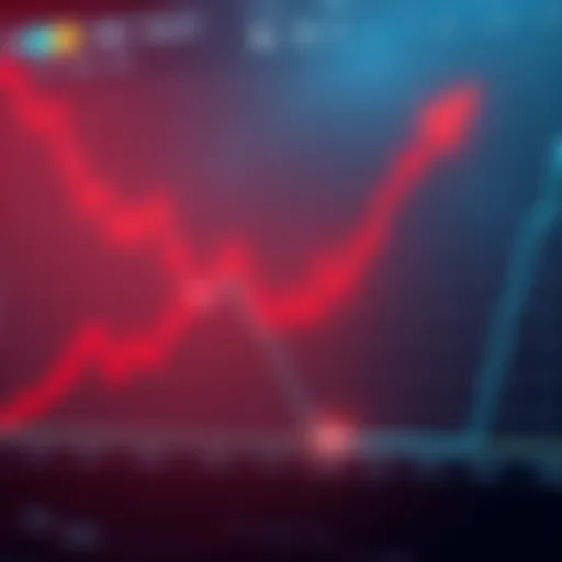 Falling Ethereum Prices A graph showing declining Ethereum prices with red arrows pointing downward, representing market loss.