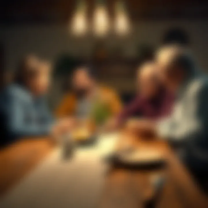 A family sharing stories and traditions around a table, representing the passing of values from one generation to another.