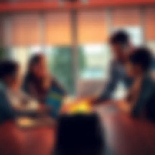 A family gathered around a table discussing plans for Bitcoin inheritance, with a laptop open displaying a Bitcoin wallet.