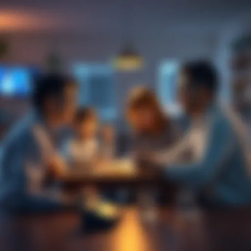 Family discussing cryptocurrency safety A family sitting at a table, talking about cryptocurrency safety and cold storage solutions, with a Tangem wallet visible on the table.