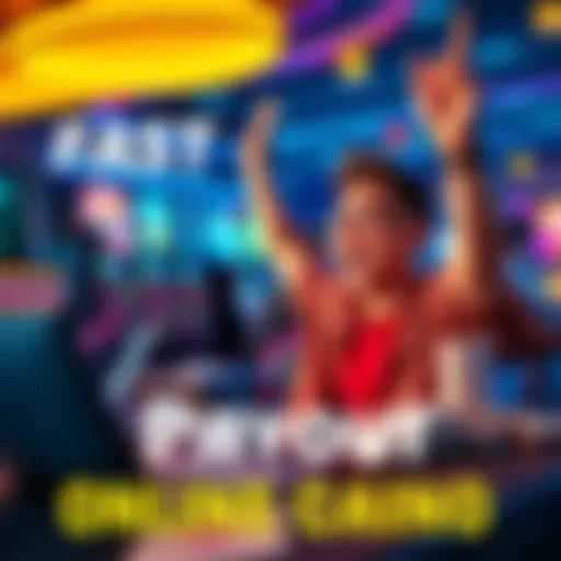 A person celebrating a win at an online casino, showing excitement while playing on a laptop with casino graphics in the background.