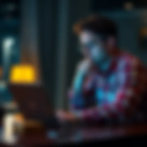 Father contemplating his Bitcoin decision A thoughtful father sits at a table with a laptop, deep in thought about his Bitcoin and the future for his children.