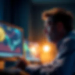 Father considering Bitcoin investment A father looking at a computer screen with Bitcoin graphics, contemplating the financial future of his sons