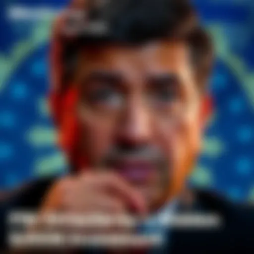 FBI Director Kash Patel FBI Director Kash Patel with a concerned expression considering financial investment, with MicroStrategy logo in the background